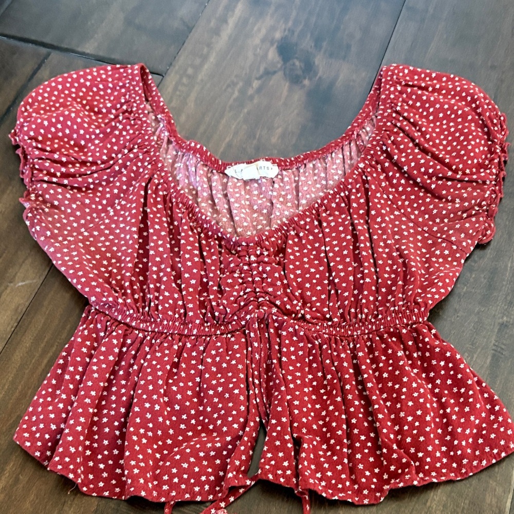 La Hearts Red Star Print Short Sleeve Top